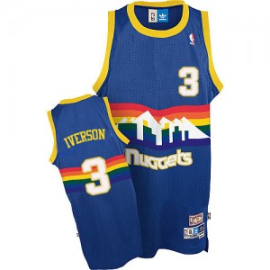 Maillot NBA Bleu clair Allen Iverson #3 Denver Nuggets Throwback Authentic Homme Adidas