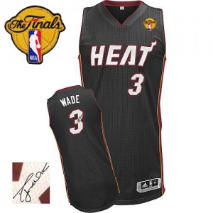 Maillot NBA Noir Dwyane Wade #3 Miami Heat Road Autographed Finals Patch Authentic Homme Adidas