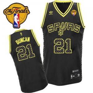 San Antonio Spurs Tim Duncan #21 Electricity Fashion Finals Patch Swingman Maillot d'équipe de NBA - Noir pour Homme