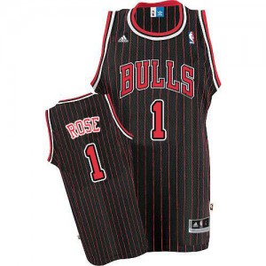 Maillot Authentic Chicago Bulls NBA Strip Noir Rouge - #1 Derrick Rose - Homme