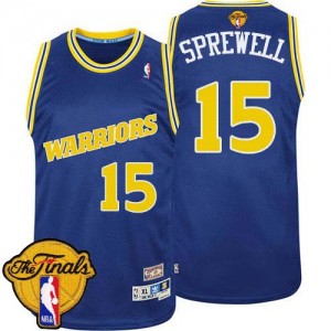 Maillot NBA Authentic Latrell Sprewell #15 Golden State Warriors Throwback 2015 The Finals Patch Bleu - Homme