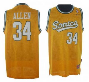 Maillot Adidas Jaune SuperSonics Authentic Oklahoma City Thunder - Ray Allen #34 - Homme