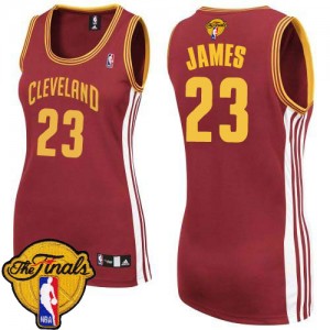 Maillot NBA Vin Rouge LeBron James #23 Cleveland Cavaliers Road 2015 The Finals Patch Authentic Femme Adidas