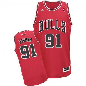 Chicago Bulls Dennis Rodman #91 Road Swingman Maillot d'équipe de NBA - Rouge pour Homme
