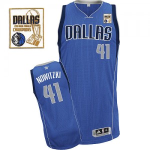 Maillot Adidas Bleu royal Road Champions Patch Authentic Dallas Mavericks - Dirk Nowitzki #41 - Homme