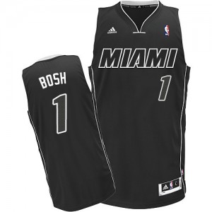 Maillot NBA Noir Blanc Chris Bosh #1 Miami Heat Swingman Homme Adidas