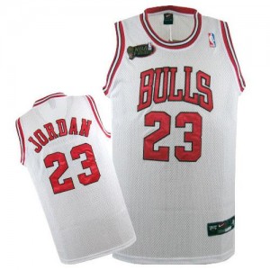 Chicago Bulls #23 Nike Throwback Champions Patch Blanc Authentic Maillot d'équipe de NBA préférentiel - Michael Jordan pour Homme