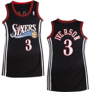 Philadelphia 76ers Allen Iverson #3 Dress Authentic Maillot d'équipe de NBA - Noir pour Femme