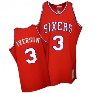 Maillot NBA Philadelphia 76ers #3 Allen Iverson Rouge Mitchell and Ness Swingman Throwback - Homme