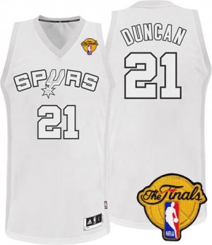 Maillot NBA Blanc Tim Duncan #21 San Antonio Spurs Winter On-Court Finals Patch Authentic Homme Adidas