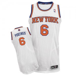 Maillot Adidas Blanc Home Authentic New York Knicks - Kristaps Porzingis #6 - Homme