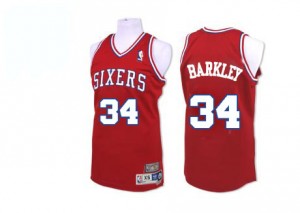 Maillot NBA Philadelphia 76ers #34 Charles Barkley Rouge Adidas Authentic Throwback - Homme