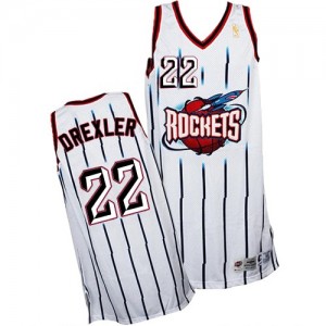 Maillot NBA Blanc Clyde Drexler #22 Houston Rockets Throwback Authentic Homme Adidas