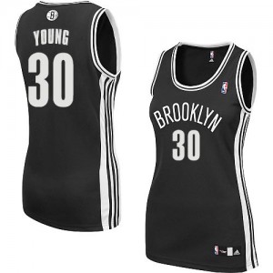 Maillot NBA Noir Thaddeus Young #30 Brooklyn Nets Road Authentic Femme Adidas