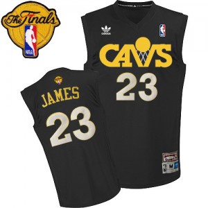 Maillot NBA Noir LeBron James #23 Cleveland Cavaliers CAVS Throwback 2015 The Finals Patch Authentic Homme Adidas