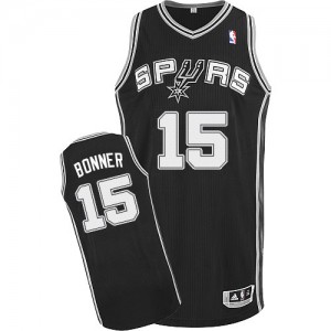 Maillot NBA San Antonio Spurs #15 Matt Bonner Noir Adidas Authentic Road - Homme