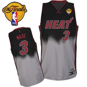 Maillot NBA Miami Heat #3 Dwyane Wade Gris noir Adidas Authentic Fadeaway Fashion Finals Patch - Homme