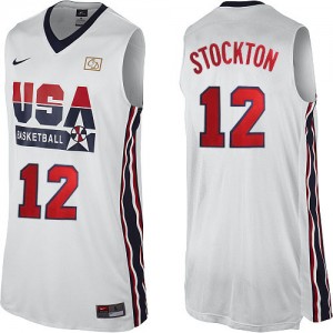 Maillot NBA Blanc John Stockton #12 Team USA 2012 Olympic Retro Swingman Homme Nike
