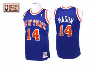 Maillot NBA Bleu royal Anthony Mason #14 New York Knicks Throwback Authentic Homme Mitchell and Ness