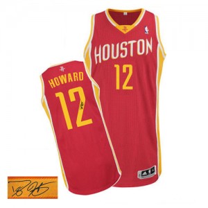 Maillot NBA Authentic Dwight Howard #12 Houston Rockets Alternate Autographed Rouge - Homme