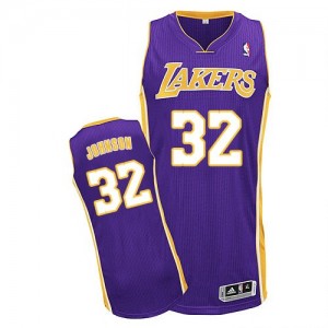 Maillot NBA Los Angeles Lakers #32 Magic Johnson Violet Adidas Authentic Road - Homme