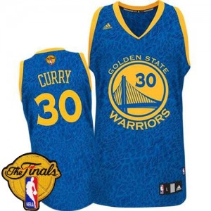 Maillot NBA Golden State Warriors #30 Stephen Curry Bleu Adidas Authentic Crazy Light 2015 The Finals Patch - Homme