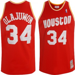 Maillot Mitchell and Ness Rouge Throwback Swingman Houston Rockets - Hakeem Olajuwon #34 - Homme
