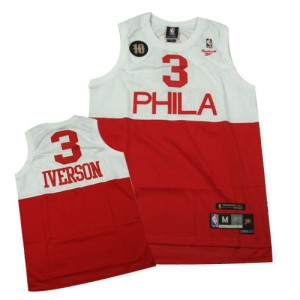 Maillot NBA Blanc Rouge Allen Iverson #3 Philadelphia 76ers 10TH Throwback Authentic Homme
