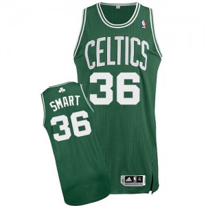 Maillot NBA Boston Celtics #36 Marcus Smart Vert (No Blanc) Adidas Authentic Road - Homme