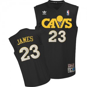 Cleveland Cavaliers #23 Adidas CAVS Throwback Noir Authentic Maillot d'équipe de NBA Promotions - LeBron James pour Homme