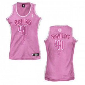 Maillot NBA Dallas Mavericks #41 Dirk Nowitzki Rose Adidas Authentic Fashion - Femme