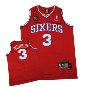 Maillot NBA Philadelphia 76ers #3 Allen Iverson Rouge Authentic Throwback 10TH - Homme