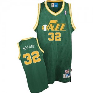 Maillot NBA Utah Jazz #32 Karl Malone Vert Adidas Authentic Throwback - Homme