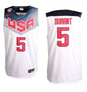 Maillot NBA Team USA #5 Kevin Durant Blanc Nike Authentic 2014 Dream Team - Homme