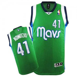 Maillot NBA Dallas Mavericks #41 Dirk Nowitzki Vert Adidas Authentic - Homme