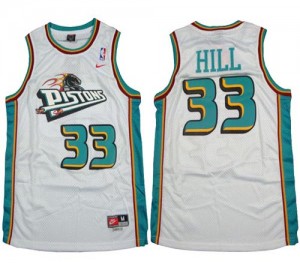 Maillot NBA Detroit Pistons #33 Grant Hill Blanc Nike Authentic Throwback - Homme
