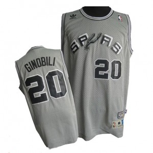 San Antonio Spurs Manu Ginobili #20 Throwback Swingman Maillot d'équipe de NBA - Gris pour Homme
