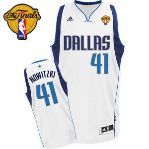 Maillot NBA Blanc Dirk Nowitzki #41 Dallas Mavericks Home Finals Patch Swingman Homme Adidas