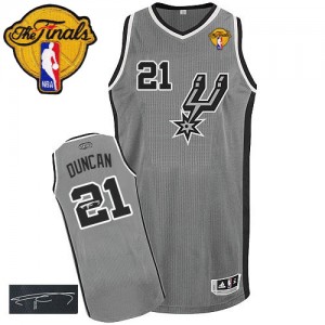 San Antonio Spurs Tim Duncan #21 Alternate Autographed Finals Patch Authentic Maillot d'équipe de NBA - Gris argenté pour Homme