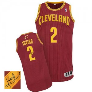 Maillot NBA Vin Rouge Kyrie Irving #2 Cleveland Cavaliers Road Autographed Authentic Homme Adidas