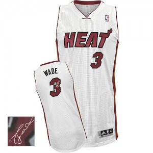 Maillot NBA Authentic Dwyane Wade #3 Miami Heat Home Autographed Blanc - Homme