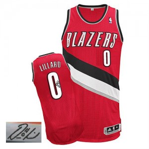 Portland Trail Blazers Damian Lillard #0 Alternate Autographed Authentic Maillot d'équipe de NBA - Rouge pour Homme