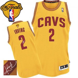 Maillot Authentic Cleveland Cavaliers NBA Alternate Autographed 2015 The Finals Patch Or - #2 Kyrie Irving - Homme