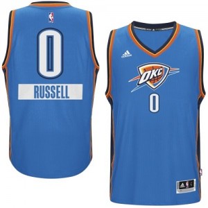 Maillot NBA Oklahoma City Thunder #0 Russell Westbrook Bleu Adidas Authentic 2014-15 Christmas Day - Homme