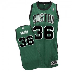 Maillot NBA Boston Celtics #36 Marcus Smart Vert (No. noir) Adidas Authentic Alternate - Homme