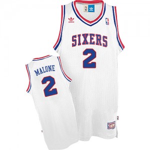 Philadelphia 76ers #2 Adidas Throwback Blanc Authentic Maillot d'équipe de NBA Vente pas cher - Moses Malone pour Homme