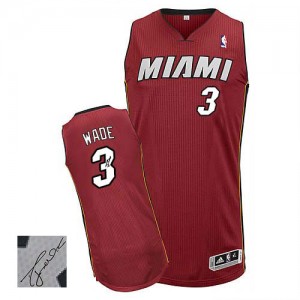 Maillot NBA Authentic Dwyane Wade #3 Miami Heat Alternate Autographed Rouge - Homme