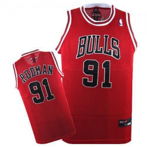 Chicago Bulls Nike Dennis Rodman #91 Authentic Maillot d'équipe de NBA - Rouge pour Homme