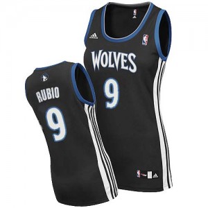 Minnesota Timberwolves #9 Adidas Alternate Noir Swingman Maillot d'équipe de NBA préférentiel - Ricky Rubio pour Femme
