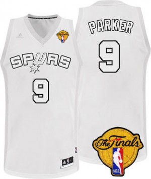 San Antonio Spurs #9 Adidas Winter On-Court Finals Patch Blanc Swingman Maillot d'équipe de NBA Promotions - Tony Parker pour Homme